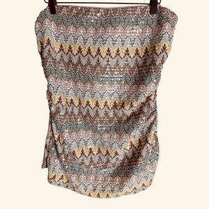 EXPRESS Zig Zag Sequins ruched Multi Color Tube Top L  boho Y2K fairy grunge